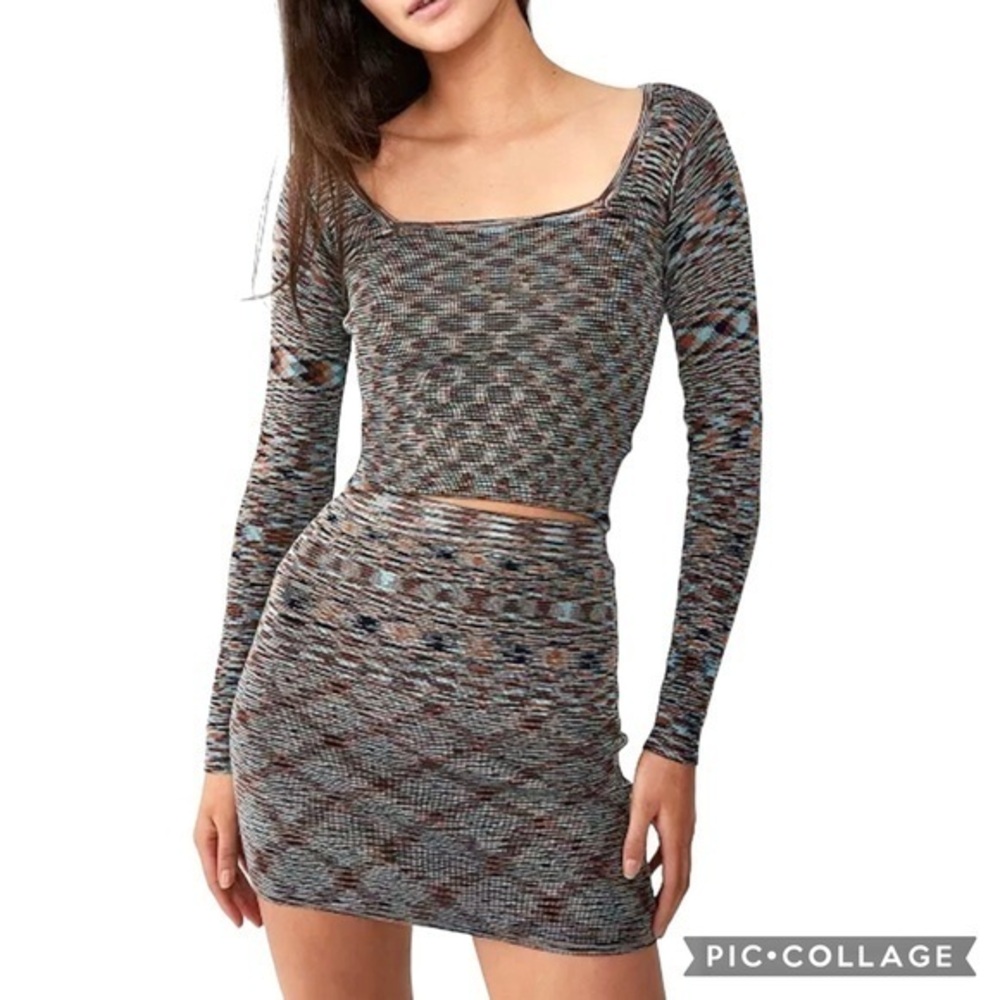 Cotton:on Skirt Top Set Bodycon Mini Space Dye Blue Multi Knit S Indie Y2K